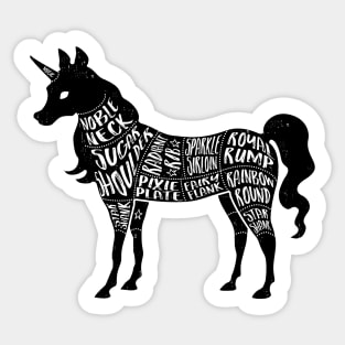 Unicorn - Fantasy Butcher Cuts of Meat - Black Sticker